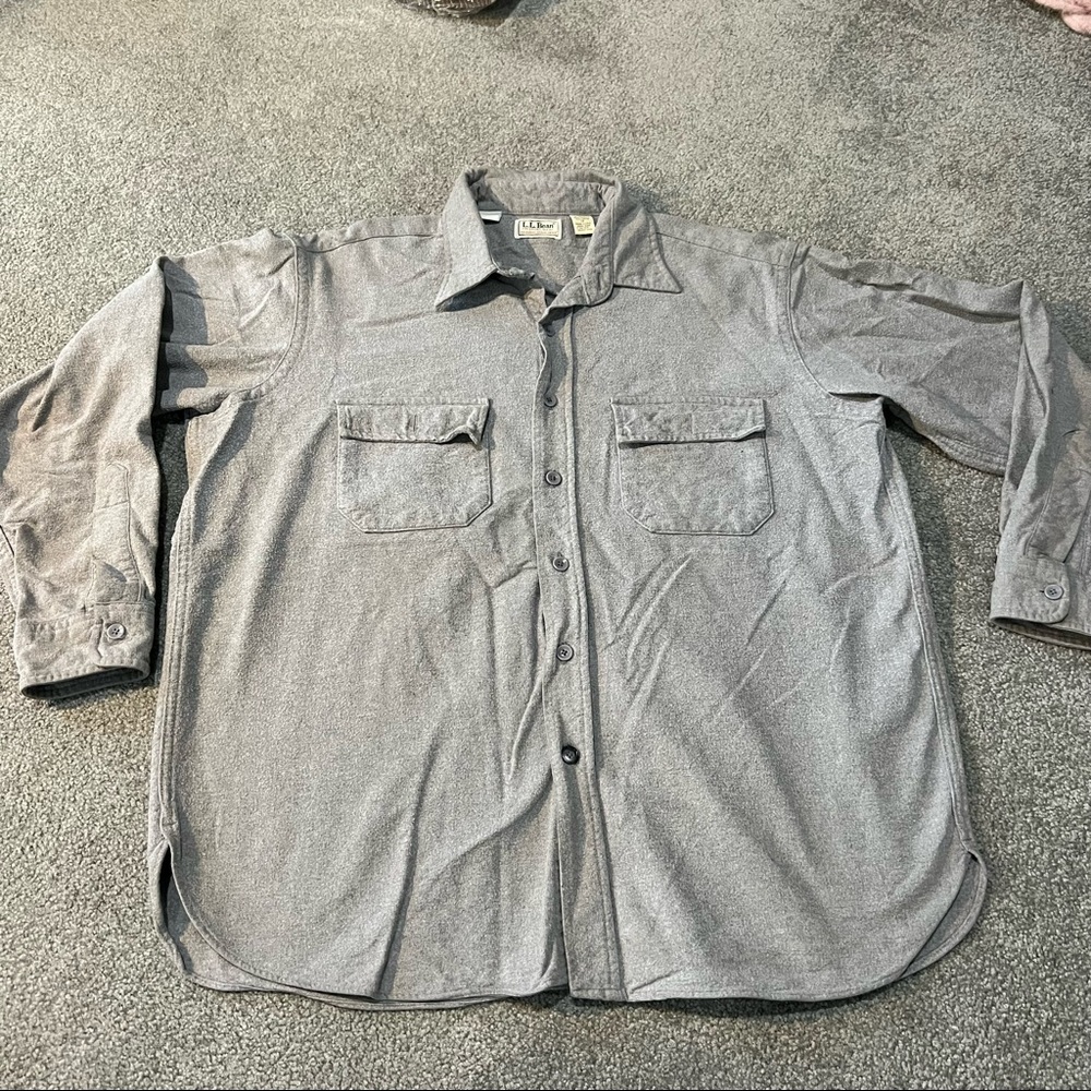 LL Bean Chamois Cloth Flannel Shirt Men's 17 Large Gray LS Button Up USA Made